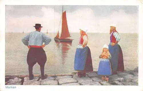 A754 Niederlande Marken Segelboot Tracht Familie Ethno Postkarte