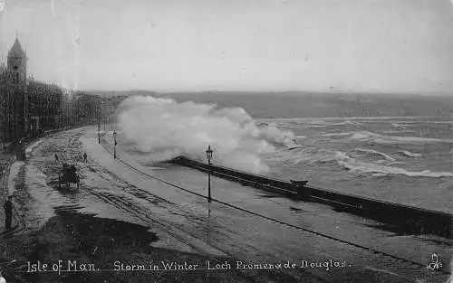 A755 Isle of Man Sturm im Winter Loch Promenade Douglas Wellen Postkarte