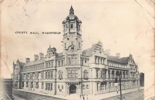 A755 England 1904 County Hall Wakefield Vintage Postkarte