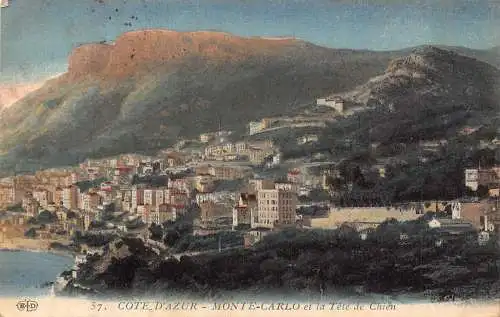 A756 Monaco 1920 Cote d'Azur Monte Carlo Tete de Chien Vintage Postkarte
