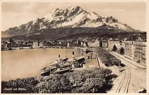A759 Schweiz 1935 Luzern mit Pilatus Dampfschiffe Vintage Postkarte