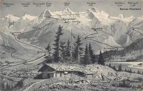 A760 Schweiz Berner Oberland Bergkarte Vintage Postkarte