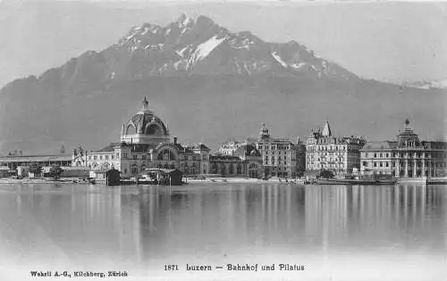 A760 Schweiz Luzern Bahnhof und Pilatus Bahnhof Vintage Postkarte