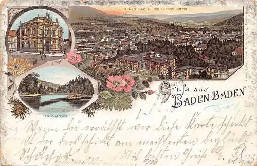 L482 Deutschland Gruss aus Baden-Baden 1898 Litho Vintage Postkarte