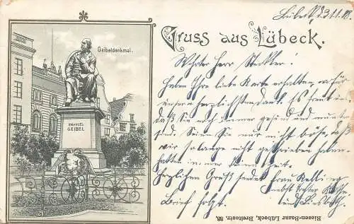 L482 Deutschland Gruss aus Lübeck 1898 Litho Vintage Postkarte