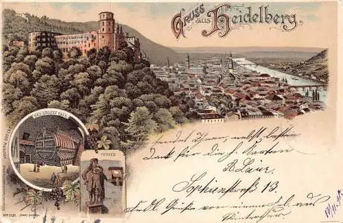 L482 Deutschland Gruss aus Heidelberg 1898 Litho Vintage Postkarte