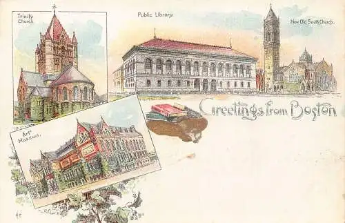 L482 Grüße aus Boston 1895 Litho Vintage Postkarte