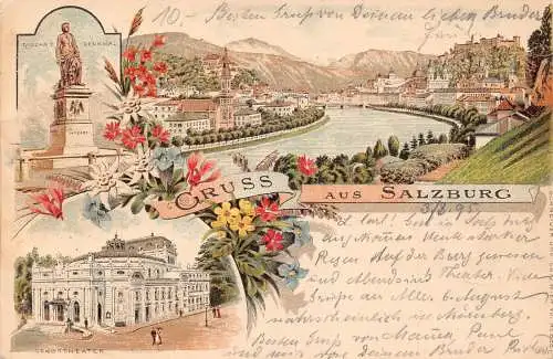 L483 Österreich Gruss aus Salzburg 1895 Litho Vintage Postkarte
