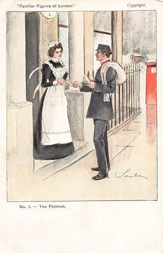 L483 Familiar Figures of London von Samber The Postman Vintage Postkarte