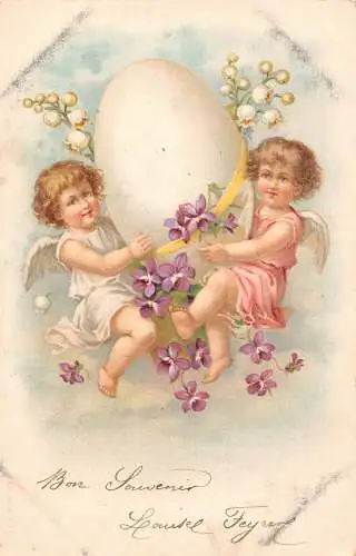 L110 Ostergrüße 1900er Engel Cherubim Maiglöckchen Ei Postkarte