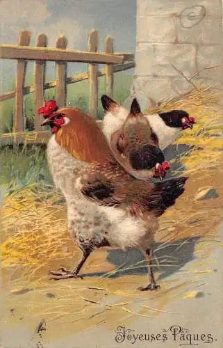 L110 Ostergrüße 1906 Hühnerhahn geprägt Vintage Postkarte