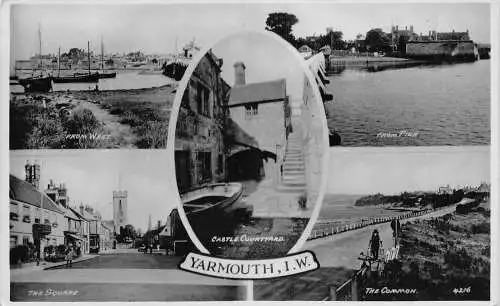 L240 England Yarmouth i W Pierd Castle Courtyard Square Common Boats Postkarte