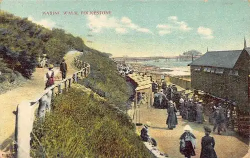 L239 England 1917 Marine Walk Folkestone Sea Bridge Vintage Postkarte