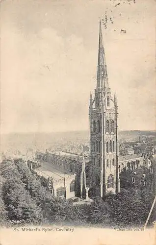 L239 England St Michael's Spire Coventry Tower Kirche Vintage Postkarte