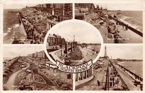 L241 England 1939 Blackpool North Shore Promenade Garten Meer Vintage Postkarte