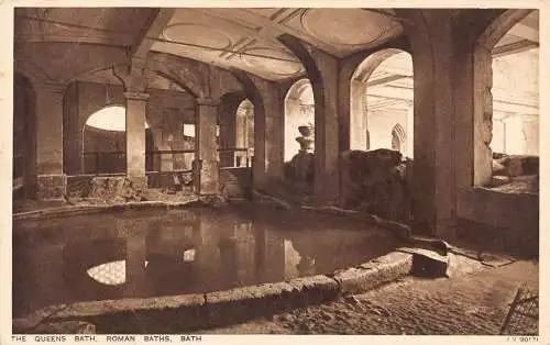 L239 England The Queens Bath Roman Baths, Bath Vintage Postkarte
