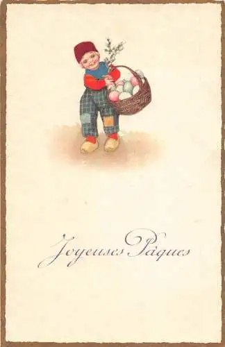 L110 Ostergrüße 1930 Junge Eierkorb Vintage Postkarte