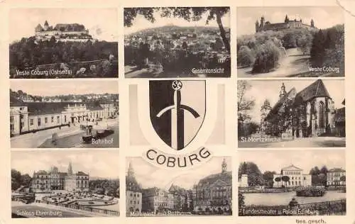 L024 Deutschland 1936 Bahnhof Coburg Schlosskirche Vintage Postkarte
