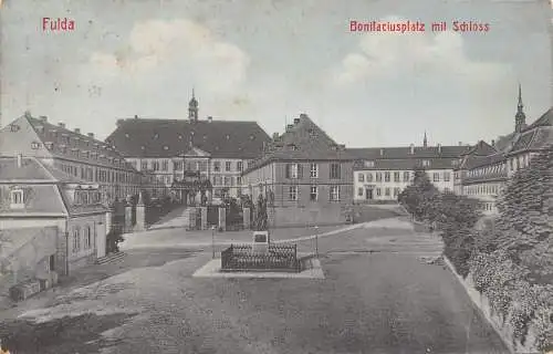 L023 Deutschland 1912 Fulda Bonifatius Platz und Schloss Vintage Postkarte