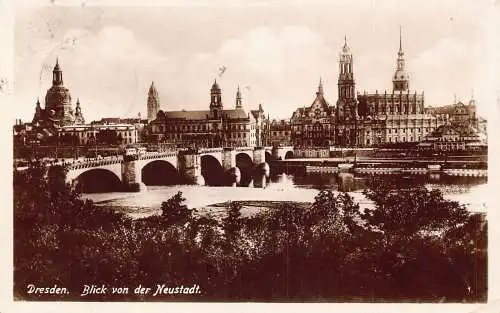 L023 Deutschland 1928 Dresden Blick von der Neustadt Brücke Schloss Vintage Postkarte