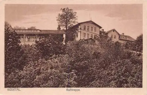 L024 Deutschland Bodetal Rosstrappe Hotel gestempelt Vintage Postkarte
