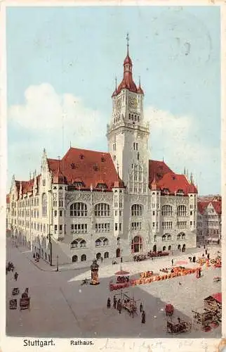L024 Deutschland 1907 Stuttgarter Rathaus Marktplatz Vintage Postkarte