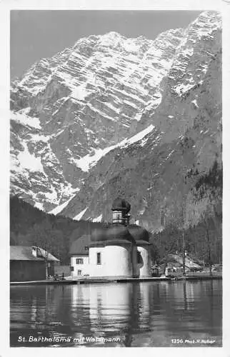 L025 Deutschland St. Bartholomae mit Watzmann Gebirgskirche Vintage Postkarte