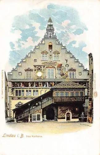 L024 Deutschland Lindau im Bodensee Rathaus Chromo Litho Vintage Postkarte