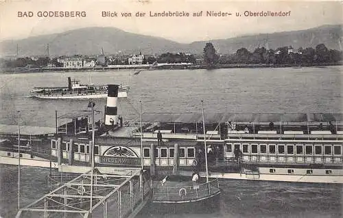 L023 Deutschland 1909 Bad Godesberg Dampfschiff Ansicht Niederbrücke Vintage Postkarte