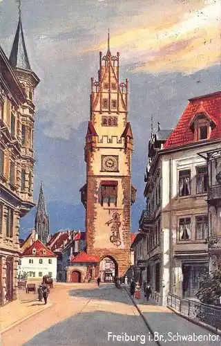 L025 Deutschland 1911 Freiburg im Breisgau Schwabentor Turm Vintage Postkarte