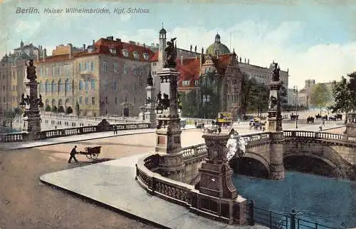 L024 Deutschland Berlin König Wilhelm Brücke Schloss Kutschen Vintage Postkarte