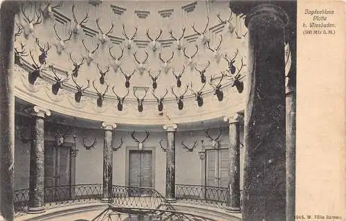 L023 Deutschland 1923 Wiesbaden Jagdschloss Platte Hirschhörner Vintage Postkarte