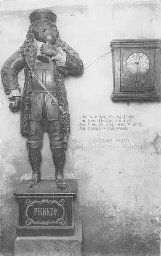 L025 Deutschland Grüße vom Heidelberger Schloss Uhr Statue Vintage Postkarte