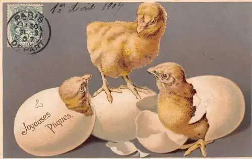 L110 Ostergrüße Frankreich 1907 Hühner Eier Postkarte