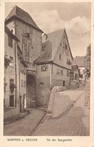L024 Deutschland 1925 Wimpfen Neckar An der Burgstaffel Straße Vintage Postkarte