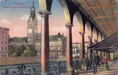 A169 Deutschland 1922 Hamburg Alster Arkaden Rathaus Vintage Postkarte