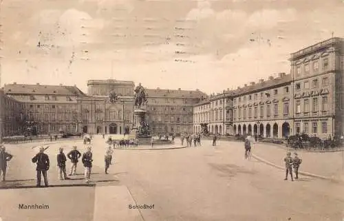 A170 Deutschland 1909 Mannheim Schlosshof Statue Burgwache Vintage Postkarte