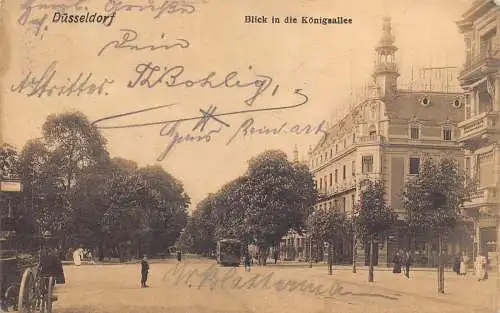 A169 Deutschland 1907 Düsseldorf Blick in der Königsallee Straßenbahn Vintage Postkarte