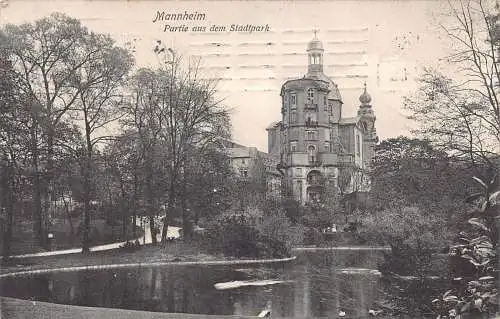 A169 Deutschland 1909 Mannheim Blick auf State Park See Vintage Postkarte
