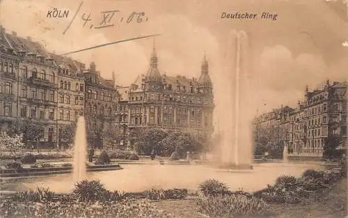 A169 Deutschland 1906 Köln Deutscher Ring Brunnen Vintage Postkarte