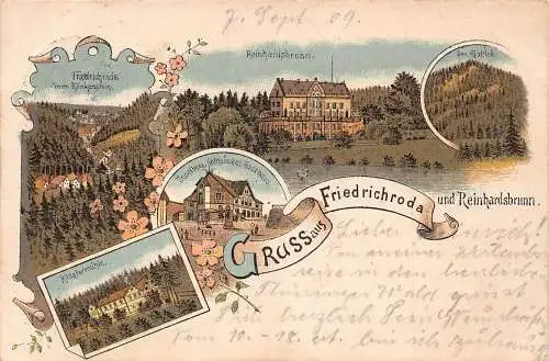A169 Deutschland Gruss aus Friedrichroda Reinhardsbrunn Klostermühle Litho Postkarte