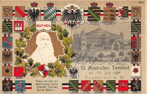 A169 Deutschland 1908 Wappen Grafschaft Deutsches Turnfest Frankfurt a M Postkarte