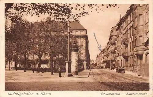 A169 Deutschland 1925 Ludwigshafen a Rhein Schützenplatz Straße Vintage Postkarte