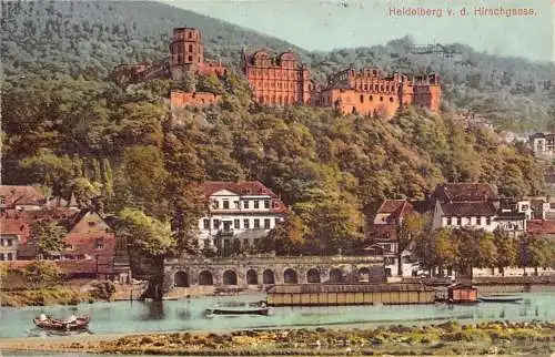 A170 Deutschland 1910 Heidelberg vd Hirschgasse, Schloss Boote Vintage Postkarte
