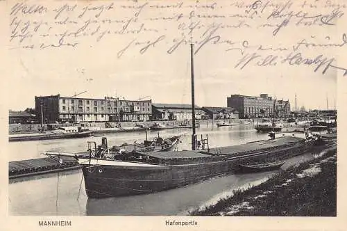 A170 Deutschland 1910 Mannheimer Hafenansicht Boote Vintage Postkarte