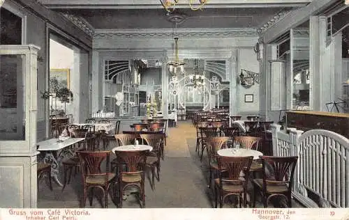 A173 Deutschland 1908 Gruss vom Cafe Victoria Inhaber Carl Petri Hannover Postkarte