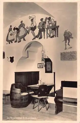 A173 Deutschland 1935 Tegernseer Braeustueberl Kneipe Bar Bierkrug Wandmalerei Postkarte