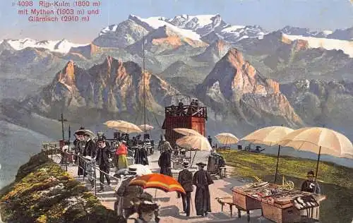 A177 Schweiz 1917 RigiKulm Mythen Glaernisch Bergcafe Schirm Postkarte