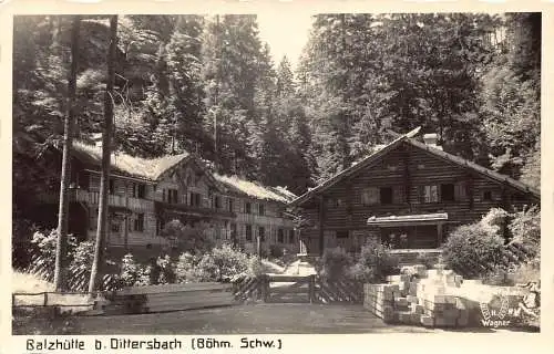 A174 Deutschland 1941 Balzhütte b Dittersbach Böhm Schw Hütten Gasthof Vintage Postkarte