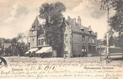 A174 Deutschland 1901 Hannover Waldrestauration Pferdeturm Pension Vintage Postkarte